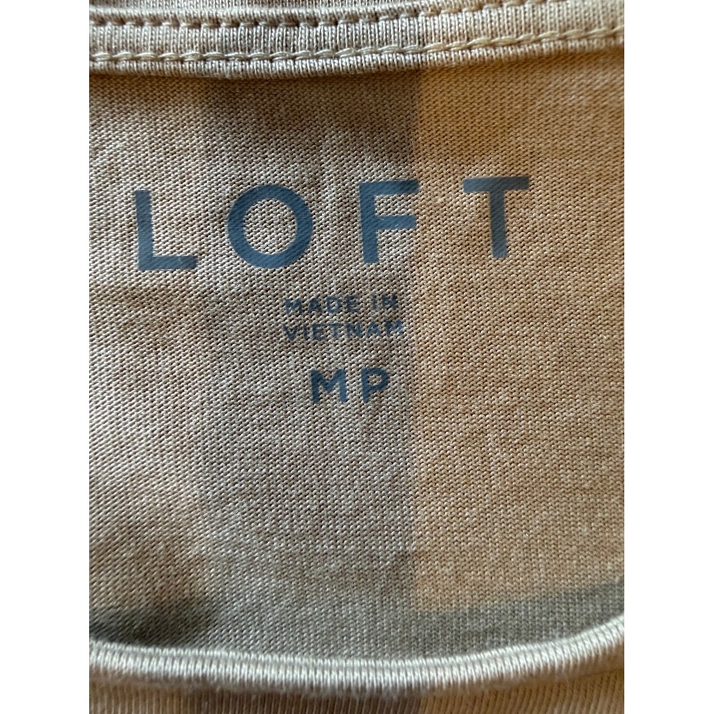 LOFT Knit Tee Women Medium Petite Tan Brown NWT Cap Sleeve Crew Neck Top Preppy - Picture 8 of 9